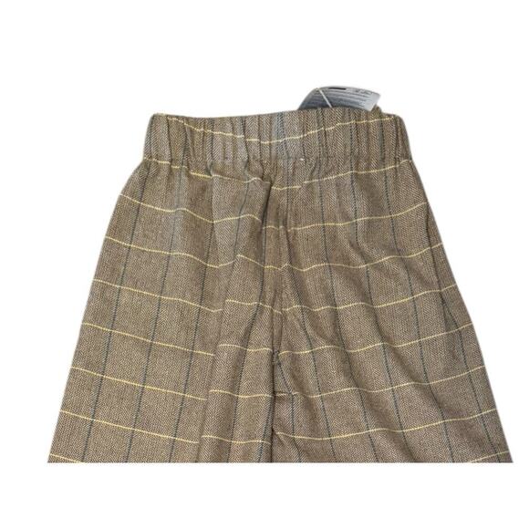 Weili Zheng NEW Wide Leg Trousers Size XS Old School Check Plaid Herringbone Tan - Picture 2 of 8